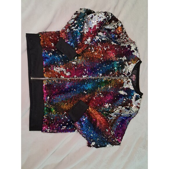 Jojo's Closet Two Way Rainbow Sequin Bomber Jacket Jojo Siwa Size XL 14/16 - Picture 6 of 12